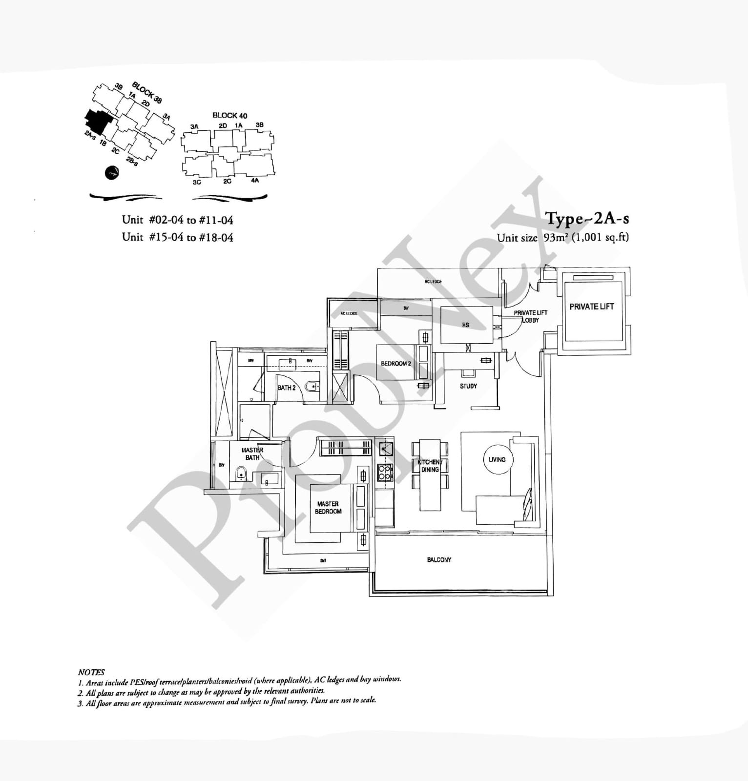 Floor plan, 2 bedroom plus study, 1,001 sqft
